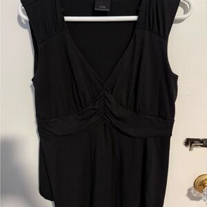 Black Sleeveless V-Neck Ruched Jersey Top